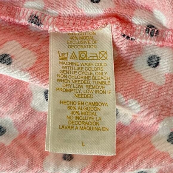 Kate Spade Floral Print Chemise Nightgown Sleep Dress Cotton Modal Pink Large - Picture 9 of 10